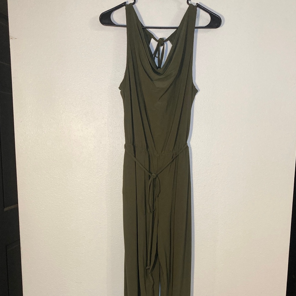 nwt marina cowl neck sleeveless tie waist army green jumpsuit